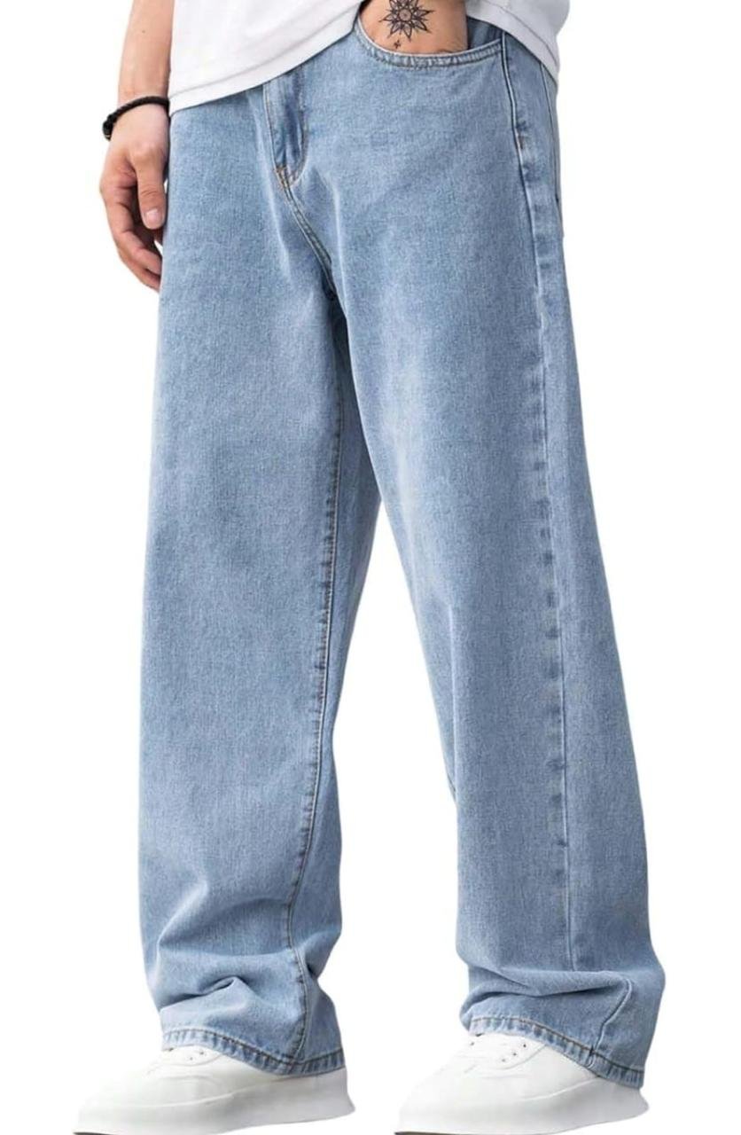 Men’s Light Blue Baggy Jeans – Relaxed Fit Cotton Denim
