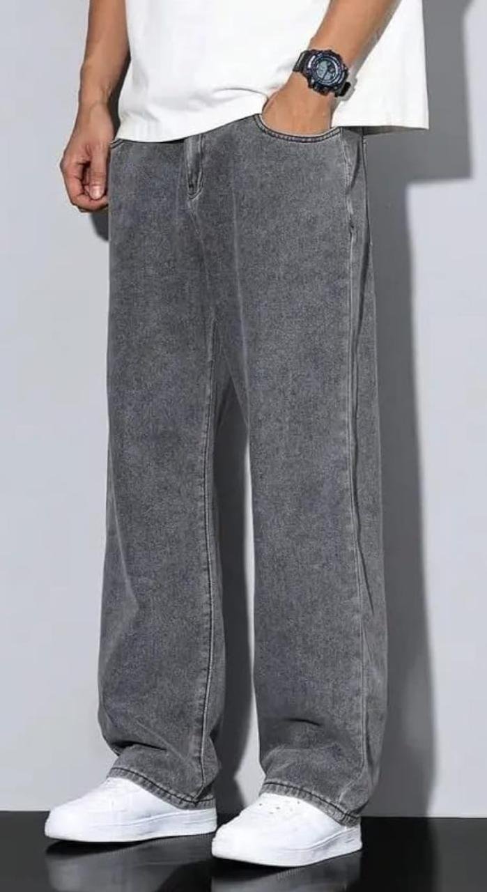 Men’s Grey Baggy Jeans – 100% Cotton Denim