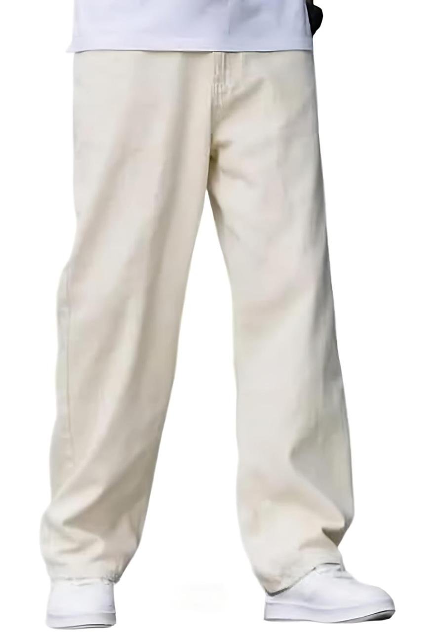 Men’s Beige Loose Fit Jeans – 100% Cotton Denim
