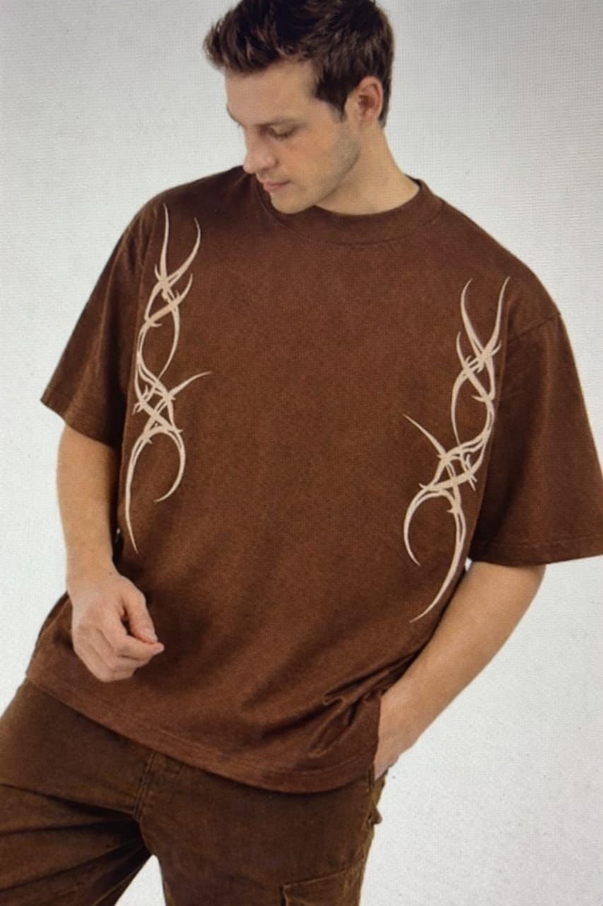 Brown Anime Print Oversized T-Shirt – Cotton Streetwear