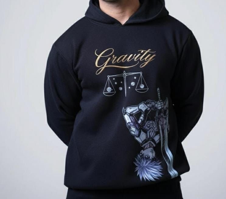 Unisex Black Gravity Graphic design Hoodie – 100% Cotton