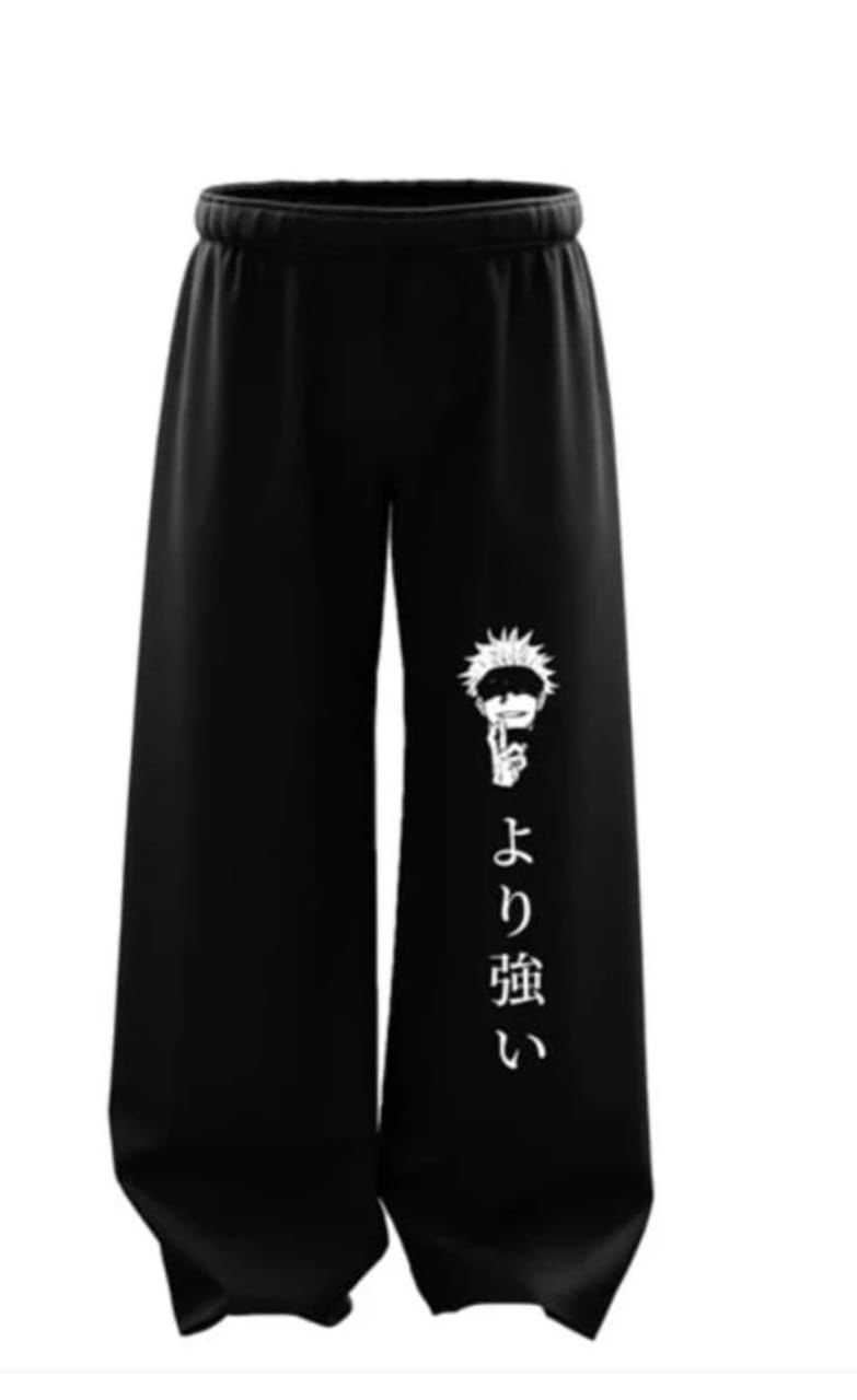 Unisex Black Anime Print Joggers – 100% Cotton Relaxed Fit